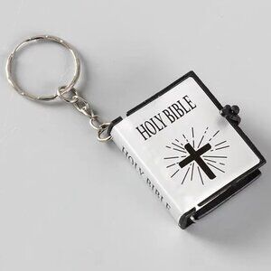 Silver Mini Bible Keychain w Real Pages Keyring Christian Jesus Church Gift, God